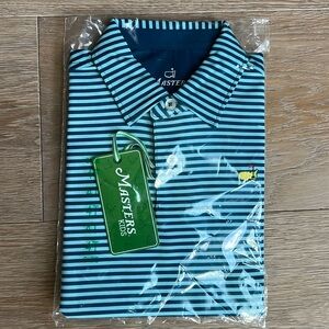 NWT Toddlers Masters polo. Light and dark turquoise stripe. Short sleeve. 4T.